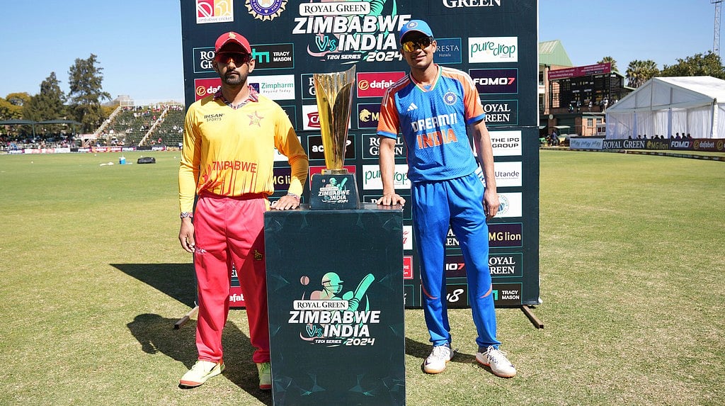 India captain Shubman Gill (right) wearing the jersey with one star ahead of the first T20I against Zimbabwe in Harare on Saturday (July 6). - AP